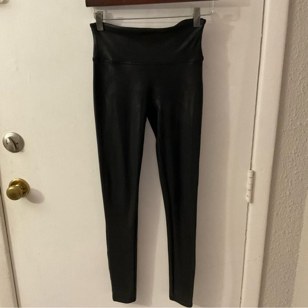 SPANX Faux Vegan Leather Black Pants Leggings S Biker Mobwife Punk Goth Party